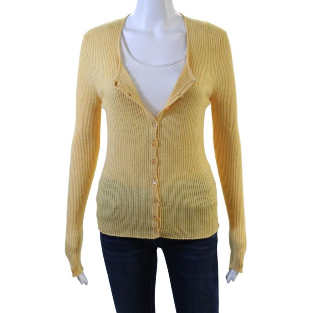 Maria Di Ripabianca Womens Cotton Round Neck Buttoned Sweater Yellow Size 10